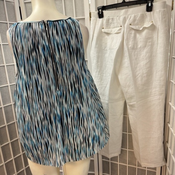 Liz Claiborne,Woman,Blouse+Pant Caprice Set,Blue-White,Sz M,Zip,Sleeveless.! - Picture 3 of 12